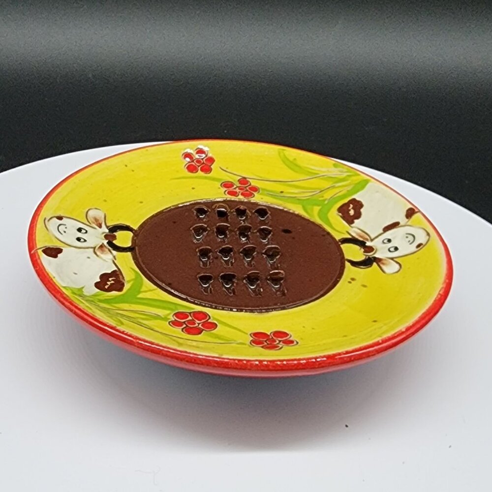 Hand Made Ceramic Grater Plate Whimsical Cow Design Italy Signed Provence